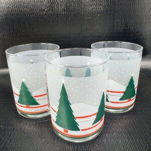 Vintage Culver Made In USA Glassware Cups Lowball Glasses Tumblers Set 3 Trees
